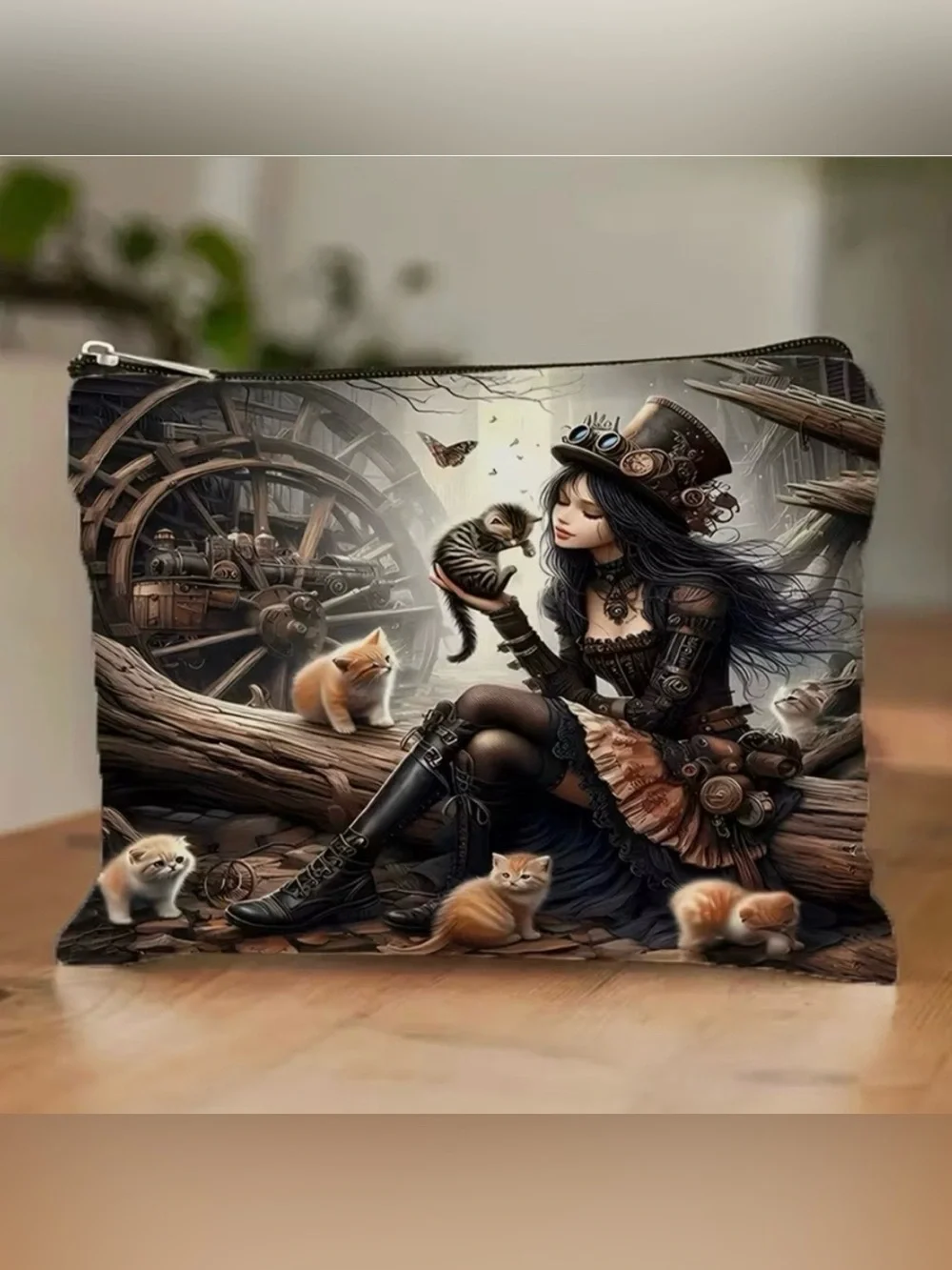 Gothic Style Cat & Steampunk Witch Design Makeup Bag New